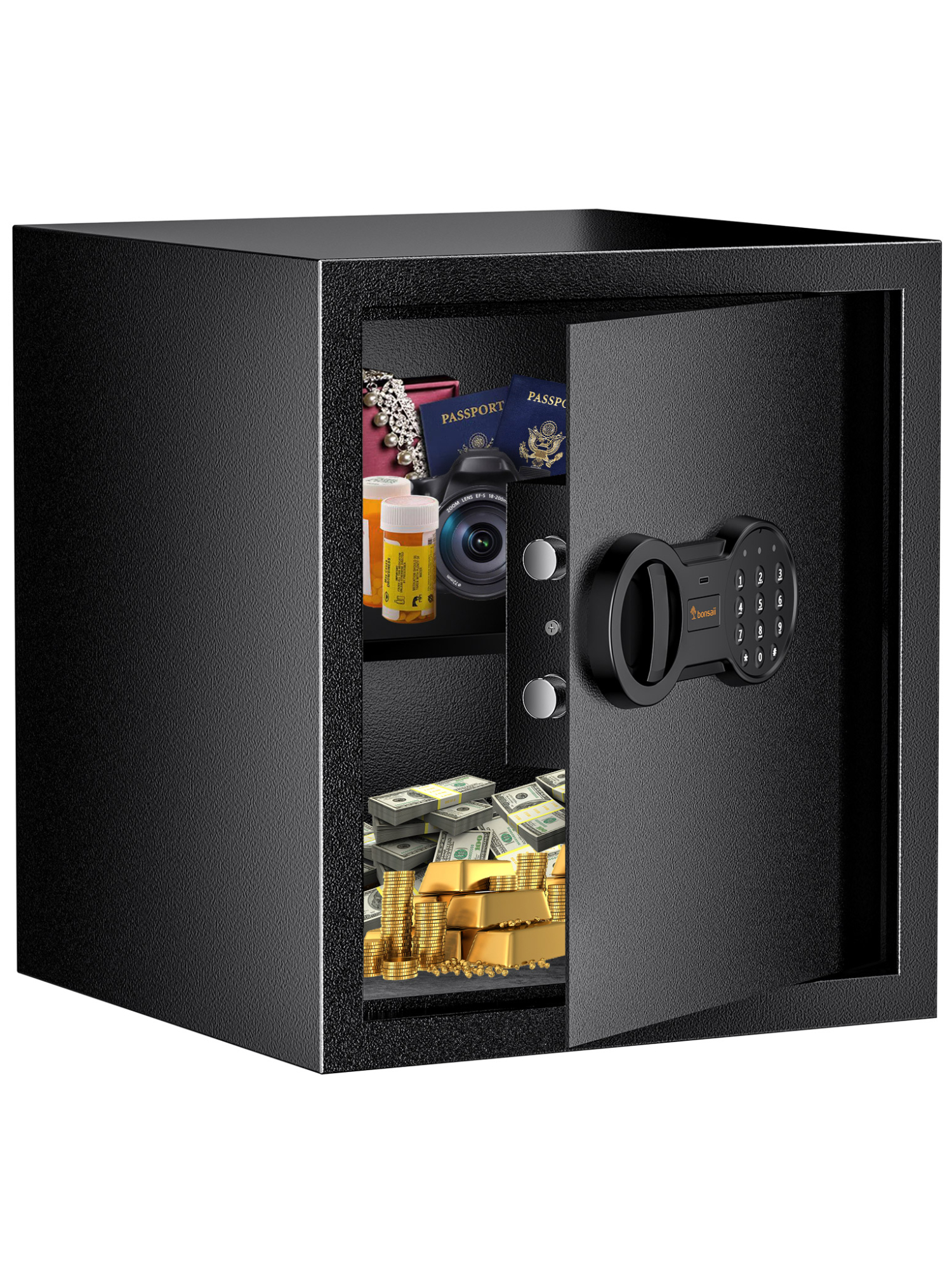 Bonsaii 1.28 Cubic Feet Safe Box with Fireproof Bag, Security Safe Box with Electronic Digital Keypad for Home Office Hotel