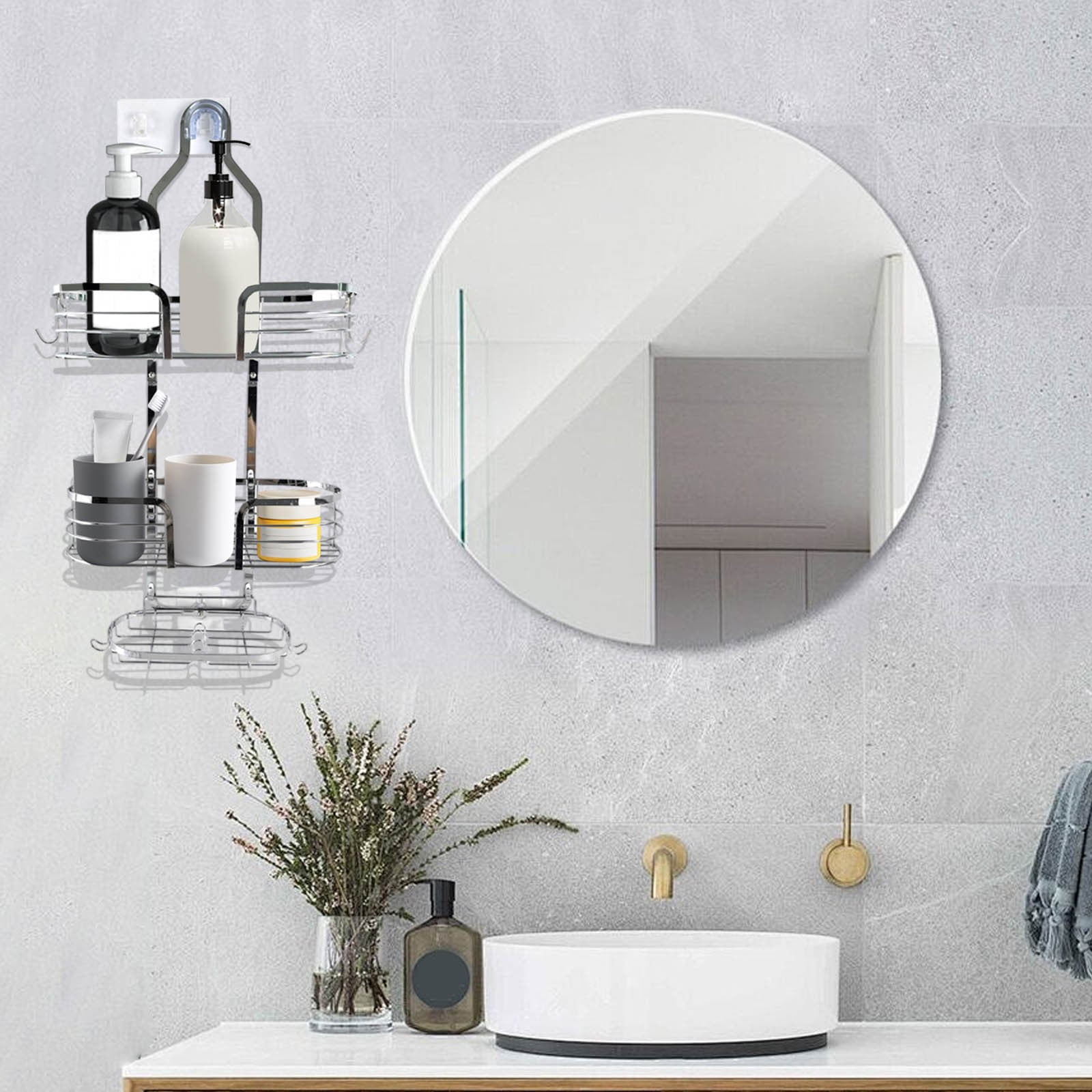 Shower Caddy Organizer, 3-tier Hanging Bathroom Storage Rack with Soap Dish and Hooks, Rust-resistant Stainless Steel Over Shower Head Mount, Topliu