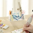 thumbnail image 7 of WOBOGO Blue Butterfly Acrylic Pen Holder 4 Compartments Clear Pencil Organizer Makeup Brush Storage Case, 7 of 7