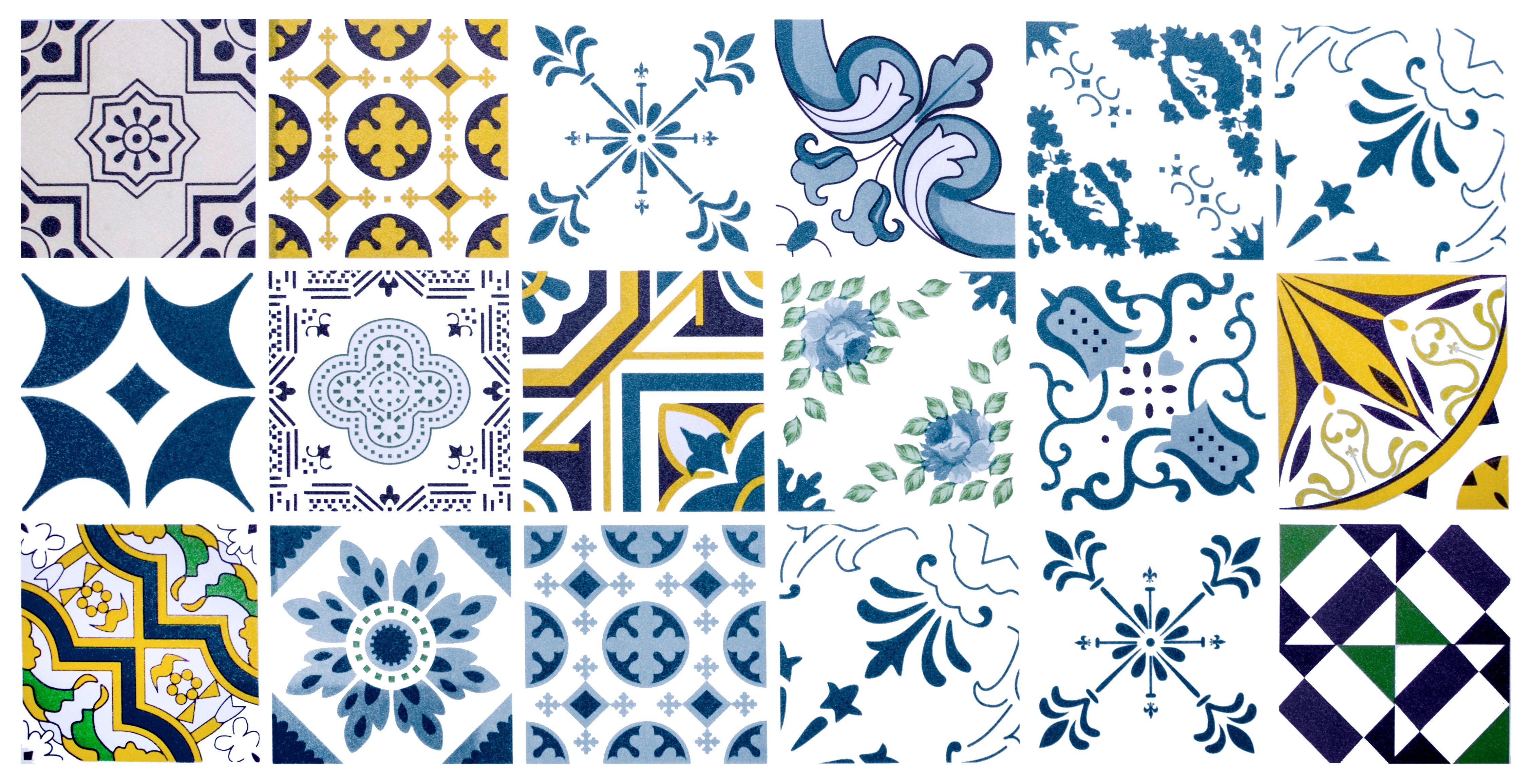Dundee Deco Peel and Stick Self Adhesive Wallpaper - Geometric Blue Yellow Shapes in Squares, 18 ft x 24 in