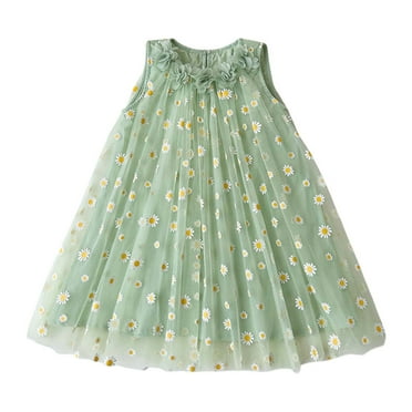 Kiijoy Girls Summer Sunflower Embroidery Mesh Dress Sleeveless Princess Dress, Sizes 2-8