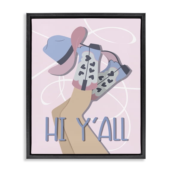 Stupell Industries Eclectic Hi Y'all Pastel Cowgirl Black Floating Frame Canvas Art, 17 x 21, by Martina Pavlova