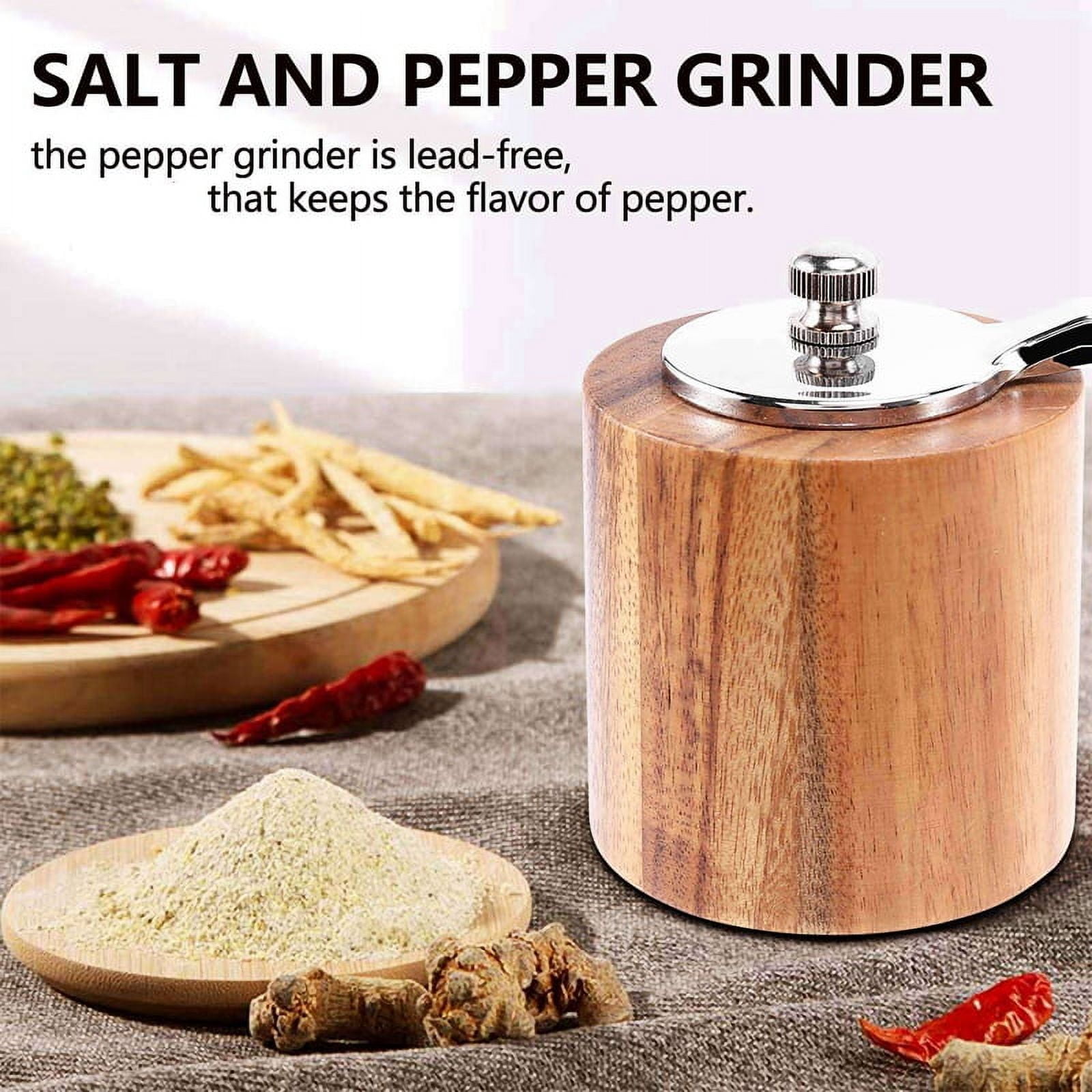 4X Pepper Mill, Hand Crank Wood Pepper Grinder with Classic Handle and Adjustable Ceramic Rotor