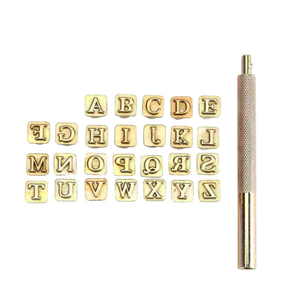 Realeather Leather Tooling Set - 1/4 Alphabet and Numbers with Handle, Set  of 36 Stamps