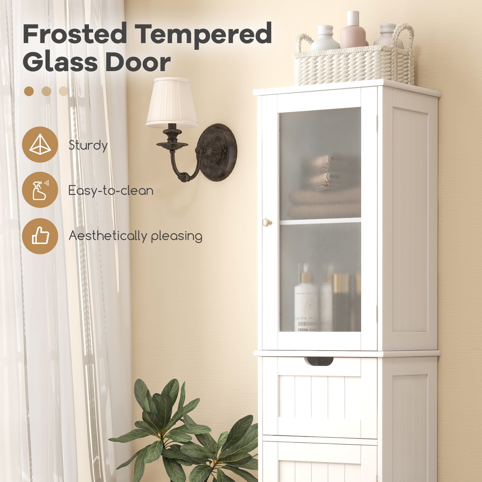 Giantex Tall Bathroom Storage Cabinet, Narrow Slim Linen Tower, Freestanding Floor Cabinet, White