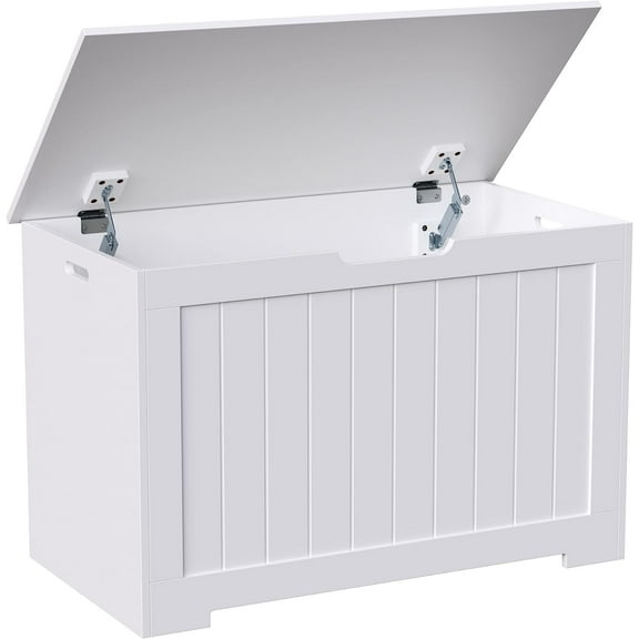 Toy Box Storage Chest for Girls Boys, Wooden Trunk Bench w/Flip-top Lid & Safety Hinge, Kids Play Room Nursery Organizer, Bedroom Storage w/ 100L Storage Area (White)