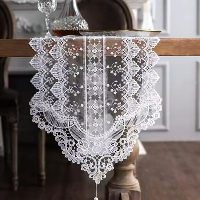 Nvzi Lace Tablecloth Rectangular Table Cover for Kitchen Dinning Wedding Party Decoration -SIZE A:13*27inch,White G