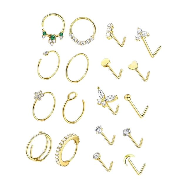 Kit 18 piezas joyería corporal con pequeños huesos, acero inoxidable, para mujer, elegantes y modernos, ideales para decorar la nariz o para Color dorado