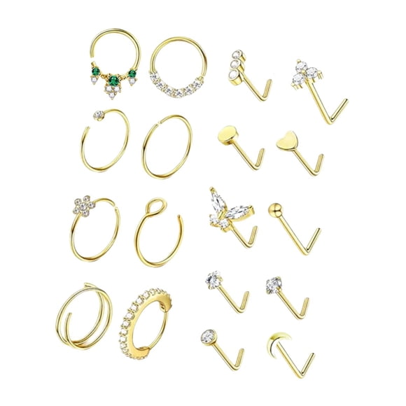 Kit 18 piezas joyería corporal con pequeños huesos, acero inoxidable, para mujer, elegantes y modernos, ideales para decorar la nariz o para Color dorado