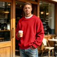 thumbnail image 2 of Men's Crew Neck Long Sleeve Solid Sweatshirt Lightweight Casual Pullover Comfortable Basic Top for Fall Winter Everyday Wear and Weekend Outings Red L, 2 of 7