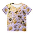 thumbnail image 2 of SGFCWSX Girls Short Sleeve T-Shirt, Summer Tops Cute Floral Print Tees for Kids Yellow Size 4-5 Years, 2 of 3