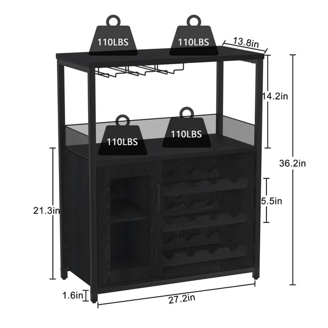 GloryStar Wine Bar Cabinet - Large Capacity Liquor Cabinet with Storage, Adjustable Shelves for Glassware, Sturdy MDF Construction, Easy Assembly Wine Rack Ideal for Dining Room Bar & Kitchen
