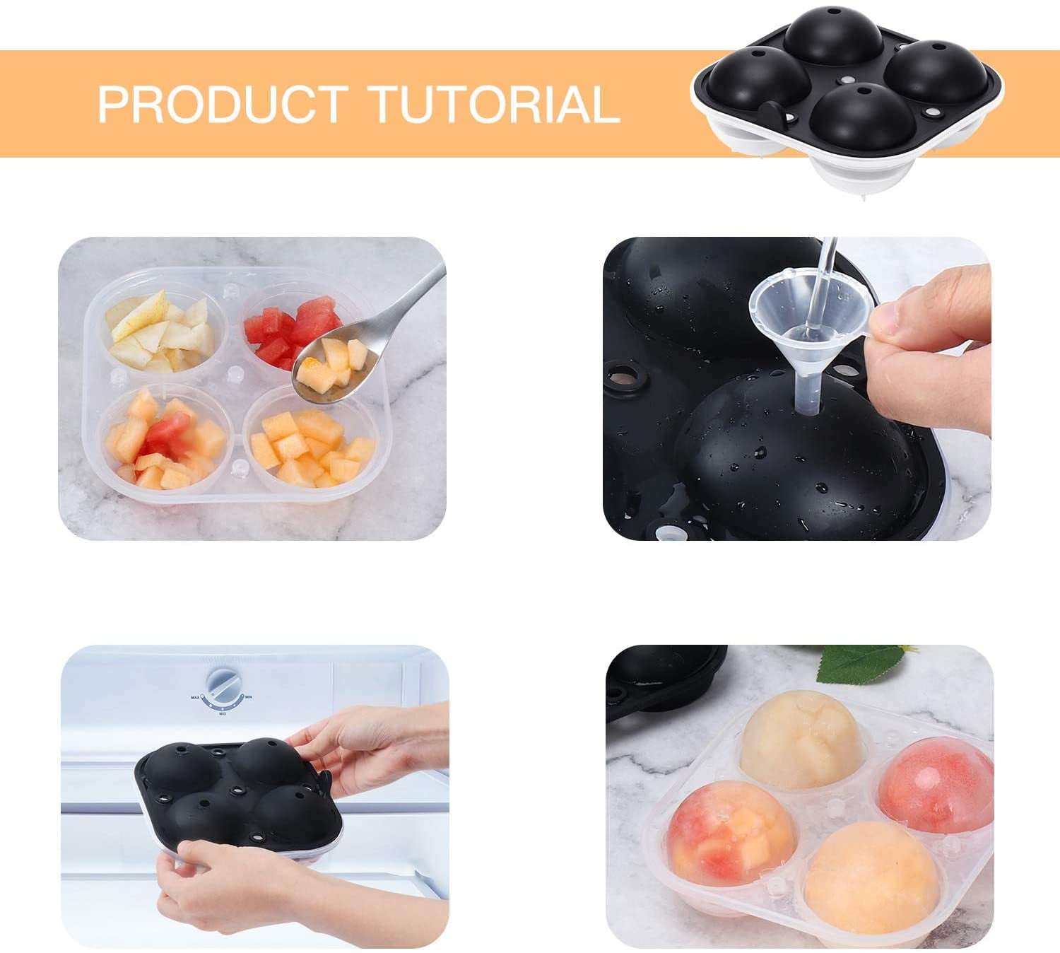 Kepooman Kitchen Reusable BPA Free Sphere Ice Ball Maker Mold for Party, Black & White Kepooman Kitchen Reusable BPA Free Sphere Ice Ball Maker Mold for Party, Black & White