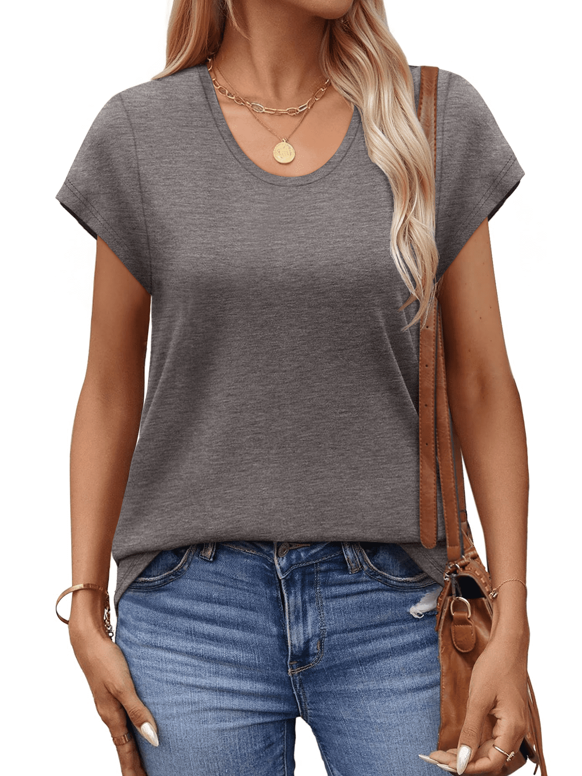 MOSHU Casual Womens T-Shirts Basic Tops for Women Cap Sleeve Loose Tank Tops