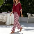 thumbnail image 7 of Bosfbaoi Two Piece Sets for Women V Neck Short Sleeve Top and Striped Wide Leg Pants Casual Womens Summer Outfits, 7 of 7