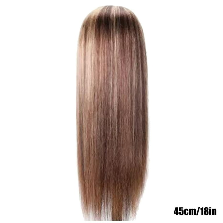 LuoYinDa Hair Rubber Bands Long Straight Brown Mixed Blonde Synthetic Wigs for Women Middle Part Highlights