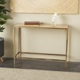 thumbnail image 2 of DecMode 37" x 28" Beige Marble Slim Rectangular Console Table with Hammered Gold Metal Legs, 1-Piece, 2 of 9