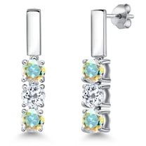 Gem Stone King 925 Sterling Silver Mercury Mist Mystic Topaz and White Topaz Drop Dangle Earrings for Women | 1.70 Cttw | Gemstone November Birthstone | Round 5MM