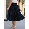 thumbnail image 3 of Women Black Solid Layered Pleated Skirt with Elastic Waistband, Flowy Casual Vacation Skirt, Comfortable High-Drape Bottom Garment for Spring Outdoor Trips, Sightseeing and Daily Leisure Styling, 3 of 7