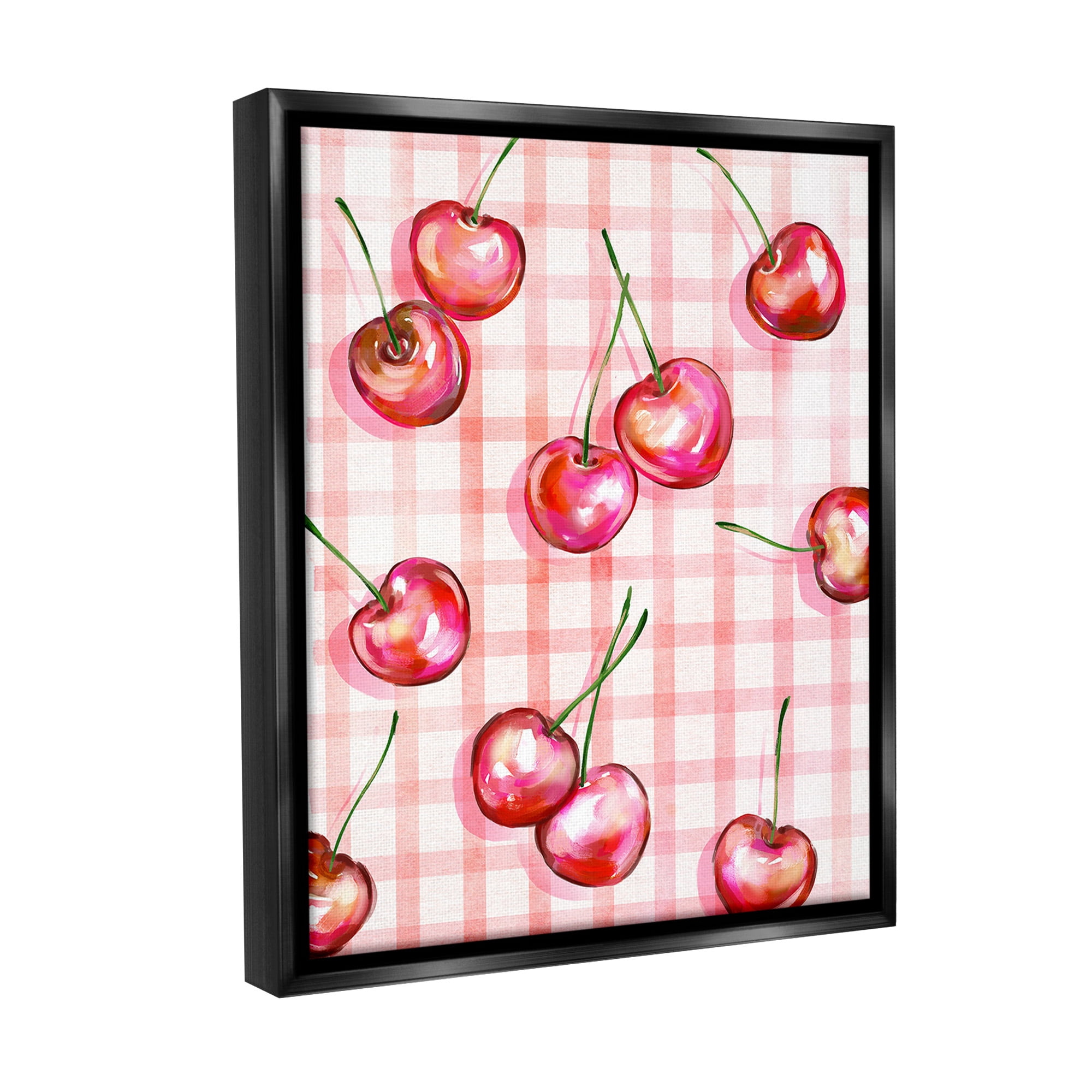 Stupell Industries Gingham Pattern Cherries Food & Beverage Painting Black Floater Framed Canvas Art Print Wall Art, 25 x 31