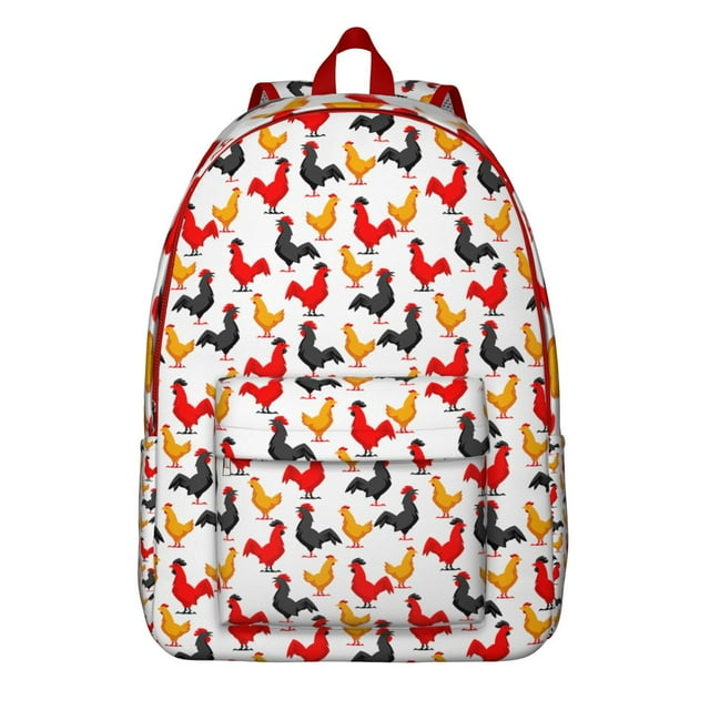 Eggs and Chickens Cartoon Pattern Canvas Bookbag – Large Capacity Travel Backpack with Durable Oxford Material and Anti-theft Features for Female Professionals, Students, and Outdoor Enthusiasts