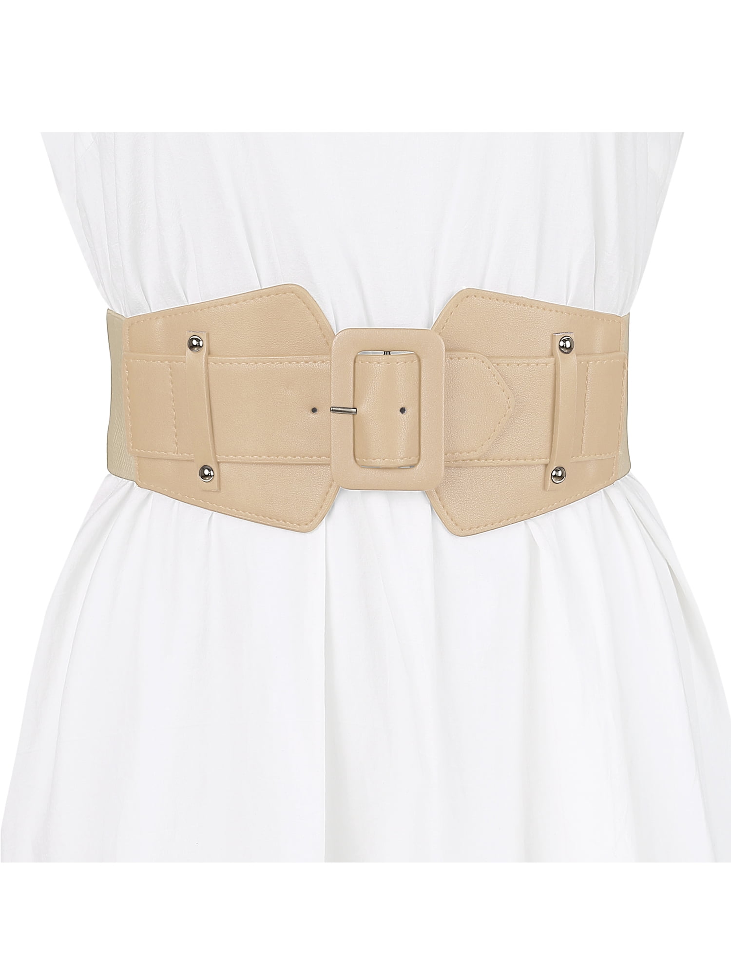 INSPIRE CHIC Women\'s Wide Stretch Wooden Buckle Elastic Waist Belts Beach Khaki INSPIRE CHIC Women main image 3