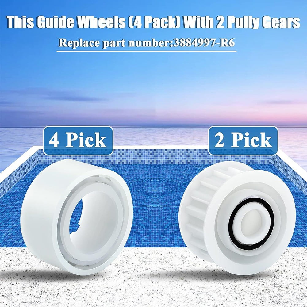 Automatic Robotic Pool Cleaner Replacement Parts, Guide Wheels 4 Pack with 2 Pack Pulley Gears 3884997-R6 for Maytronics Dolphin, Nautilus CC Plus Pool Cleaner M200/M400/M500 &Dx3/Dx4/Dx6