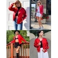 thumbnail image 6 of Zeagoo Women Letterman Jackets Satin Bomber Jacket Casual Short Biker Jacket Classic Solid Striped Fashion Coat Zip Up Windbreaker Outerwear, 6 of 6