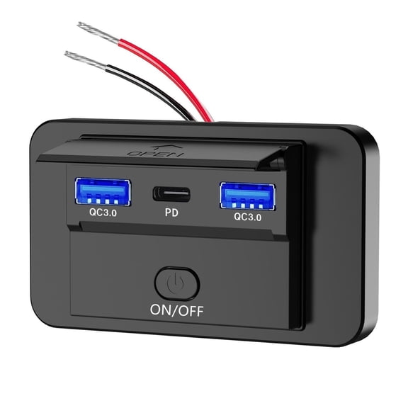 APPLAYERR Fast Charging USB Outlet for RV Boat Car 3 Port USB A USB C QC3.0 PD 30W 12 24V On Off Switch Blue LED