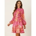 thumbnail image 2 of DARING DIVA Smocked Ruffle Neck Chiffon Dress XS Rose Pink, 2 of 6
