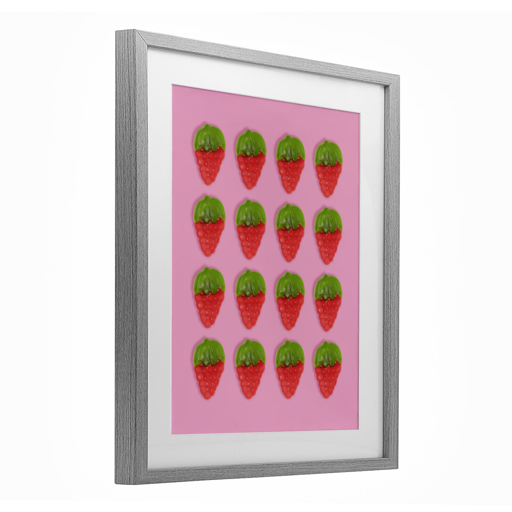Stupell Industries Gummy Strawberry Candy Pattern Gray Framed Print Under Glass, design by LISH Creative