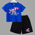 thumbnail image 5 of Conjunto de 2 piezas de camiseta y pantalones cortos de Disney Stitch para niños y niñas, de algodón, informal, cómodo y a la moda, para verano, 5 of 5
