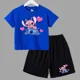 thumbnail image 5 of Conjunto de 2 piezas de camiseta y pantalones cortos de Disney Stitch para niños y niñas, de algodón, informal, cómodo y a la moda, para verano, 5 of 5