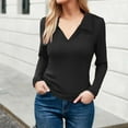 thumbnail image 2 of ZHYou Womens Classic Collar V Neck Long Sleeve Tops,Slim Fit,Stretchy Basic Knitted Shirts,Black,Size L, 2 of 7