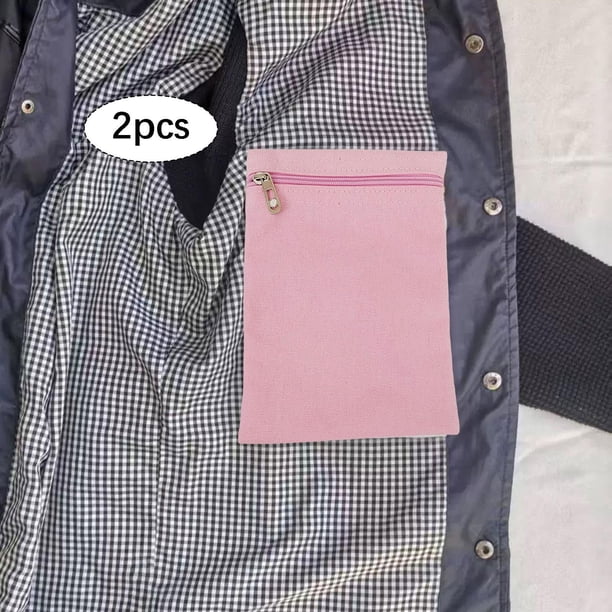 2 bolsillos laterales con cremallera para coser, invisibles, para teléfono, resistentes, prácticos, de seguridad para viajes, bolsillos interiores Rosa L