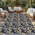 thumbnail image 2 of Vintage Flower Outdoor Rug for Patio/Deck/Porch, Non-Slip Large Area Rug 5 x 7 Ft, Yellow Spring Floral Leaf Pastoral Birds Navy Blue Indoor Outdoor Rugs Washable Area Rugs, Camping Rug Carpet Runner, 2 of 8