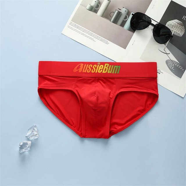 aussiebum Caleçons Courts pour Hommes Soie de Lait Taille Basse Extensible Confortable Pochette Convexe Rouge L 55-65KG