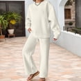 thumbnail image 5 of Unir Women Solid Loungewear 2 Piece Set, Crew Neck Loose Sweatshirt & Elastic Drawstring Wide Leg Pants Relaxed Home Wear True To Size, 5 of 7