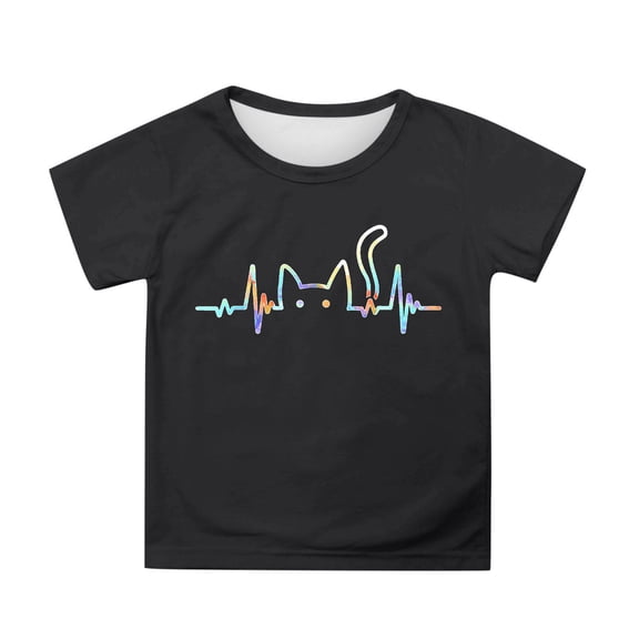 Tiijoy Toddler Girls Cat Graphic Tee Casual Short Sleeve Round Neck T-Shirt, Sizes 3-13