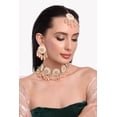 thumbnail image 3 of Efulgenz Indian Bridal Set Traditional Crystal Beads Kundan Peach Color Choker Necklace Faux Pearl Drop Round Stud Earrings with Maang Tikka Bollywood Jewelry Set for Women, 3 of 5