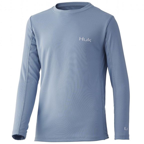 HUK Kids' Standard Icon X Long-Sleeve Shirt with Sun Protection, Blue Fog, Medium