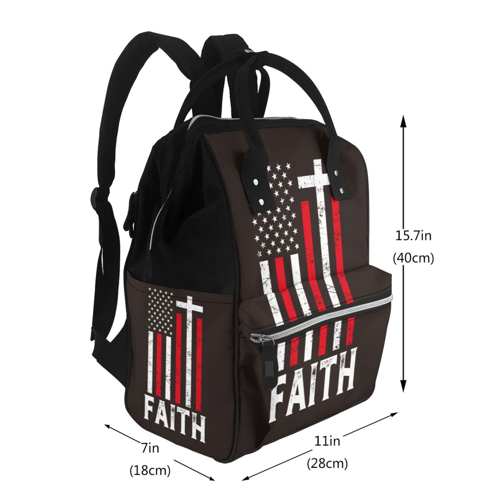 Ratiio USA Flag Cross Mummy Backpack - Waterproof Twill Canvas, Large Capacity Diaper Bag with Multiple Pockets and Adjustable Straps