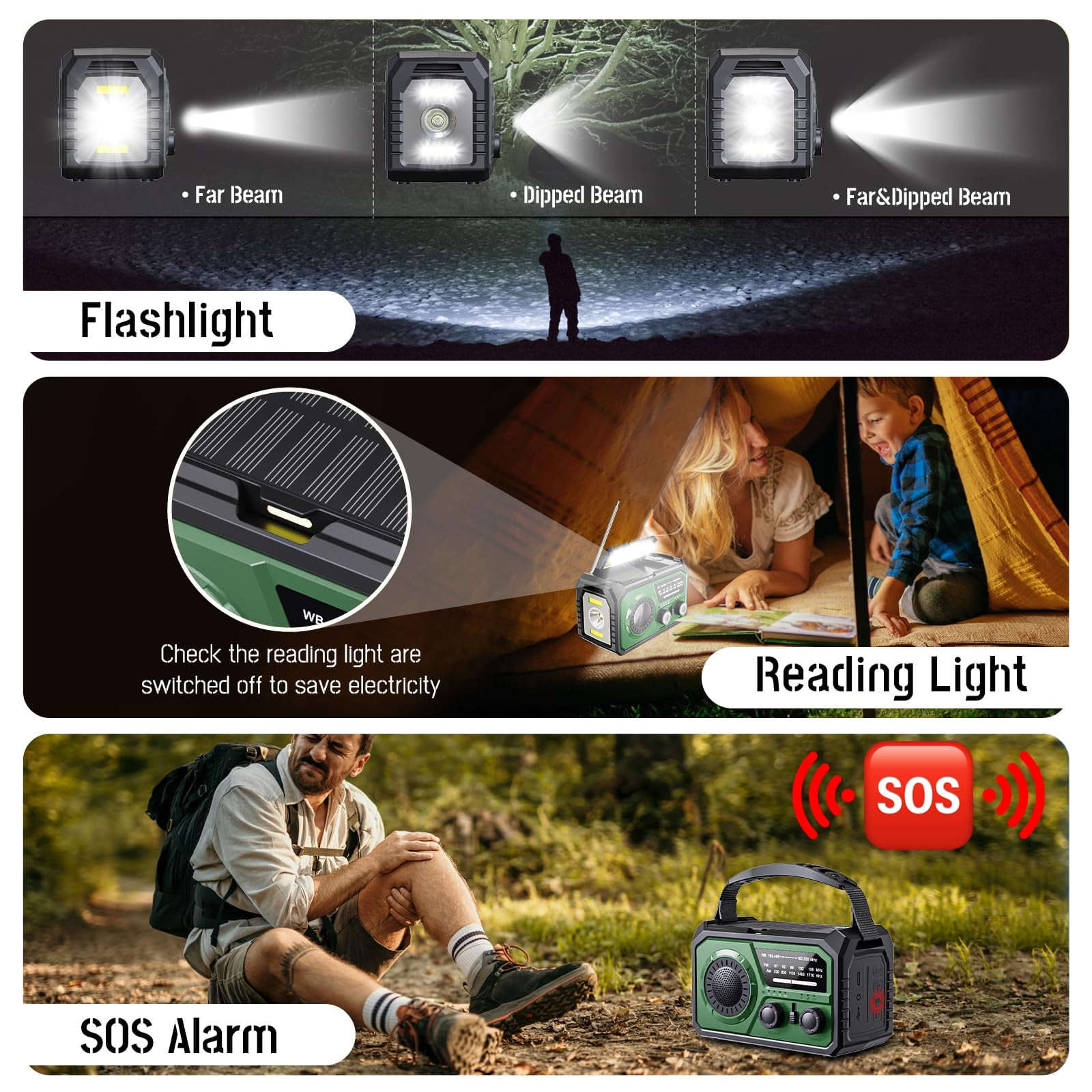16000mAh/59200mWh Emergency Radio with Bluetooth 5.3-Hand Crank Weather Radio with Battery Powered and Fast Charging, NOAA/AM/FM Portable Solar Radio with SOS Alert Flashlight, Outdoor Survival Gear