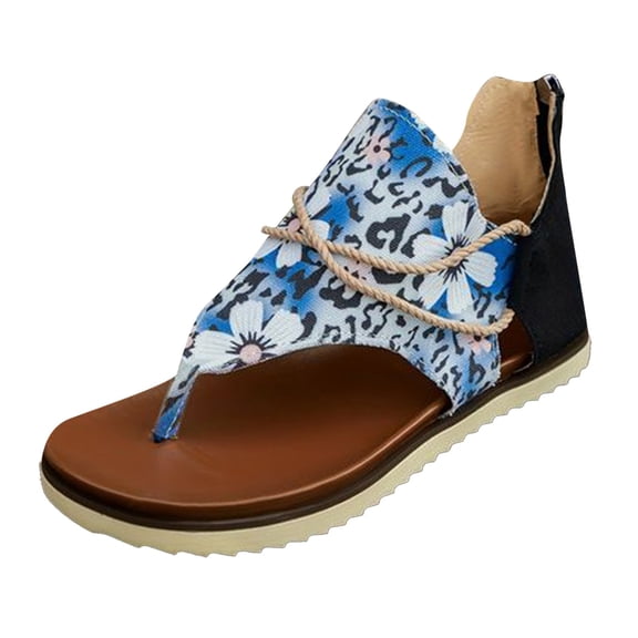Mostsola Women's Gladiator Sandals Clip Toe Flat Flip Flops Floral Printed Sandals with Back Zipper