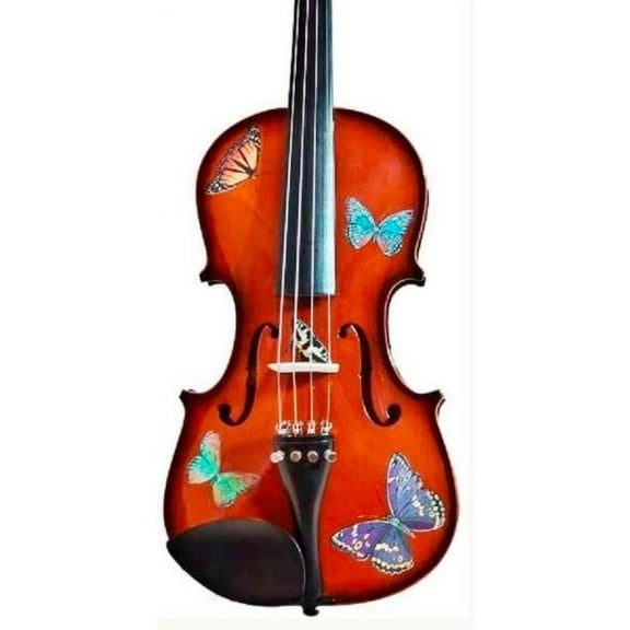 Rozanna's Butterfly Dream Violin Outfit 4/4 | Includes Bow, Rosin, Case & Strings - Natural Wood