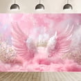 thumbnail image 4 of Pink Angel Wings Backdrop Dreamy Pink Wings Cloud Baby Shower White Floral Newborn Shower Birthday Party Decorations Banner Supplies Photo Booth Props, 4 of 4