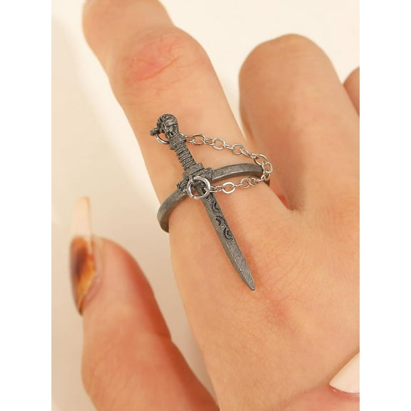 1 Pc Dark Cross Sword Ring Promise Rings Trendy Elegant Unique Rings Engagement Ring Jewelry Gifts for Women Birthday Wedding Prom Elegant Gifts
