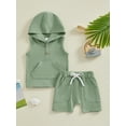 thumbnail image 2 of FEORJGP Toddler Baby Boys Summer Shorts Set Infant 0-3Y Sleeveless Hooded Vest Button Sweatshirt Solid Tops with Elastic Waist Shorts Newborn Loose Casual Outfit, 2 of 9