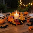 thumbnail image 5 of AZXY Halloween Fall Candle Ring Wreath, Artificial Maple Leaf Candle Holder Ring with Purple Berries, Mini Round Table Centerpiece Wreath for Indoor Halloween Thanksgiving Mantel Dining Table Decor, 5 of 7