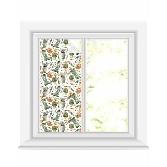 Window Privacy Film Farm Fruit Stained Glass Window Film Decorative Sun Block Window Cover Country Botanical Flower Floral Leaf Carrot Window Clings Static Adhesive Sticker for Bathroom 19.6"x39.3"